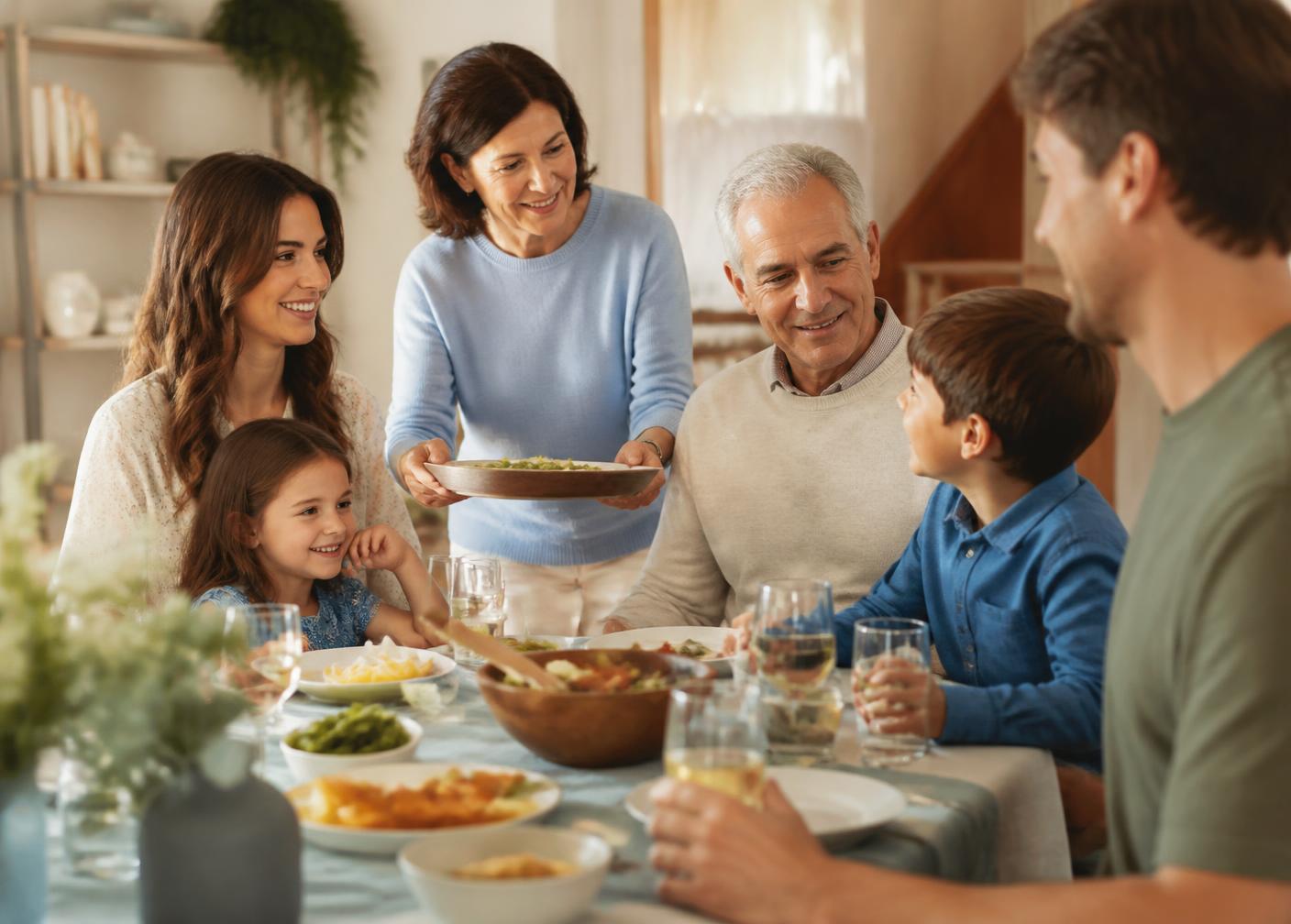 A family gathered around a table at home
